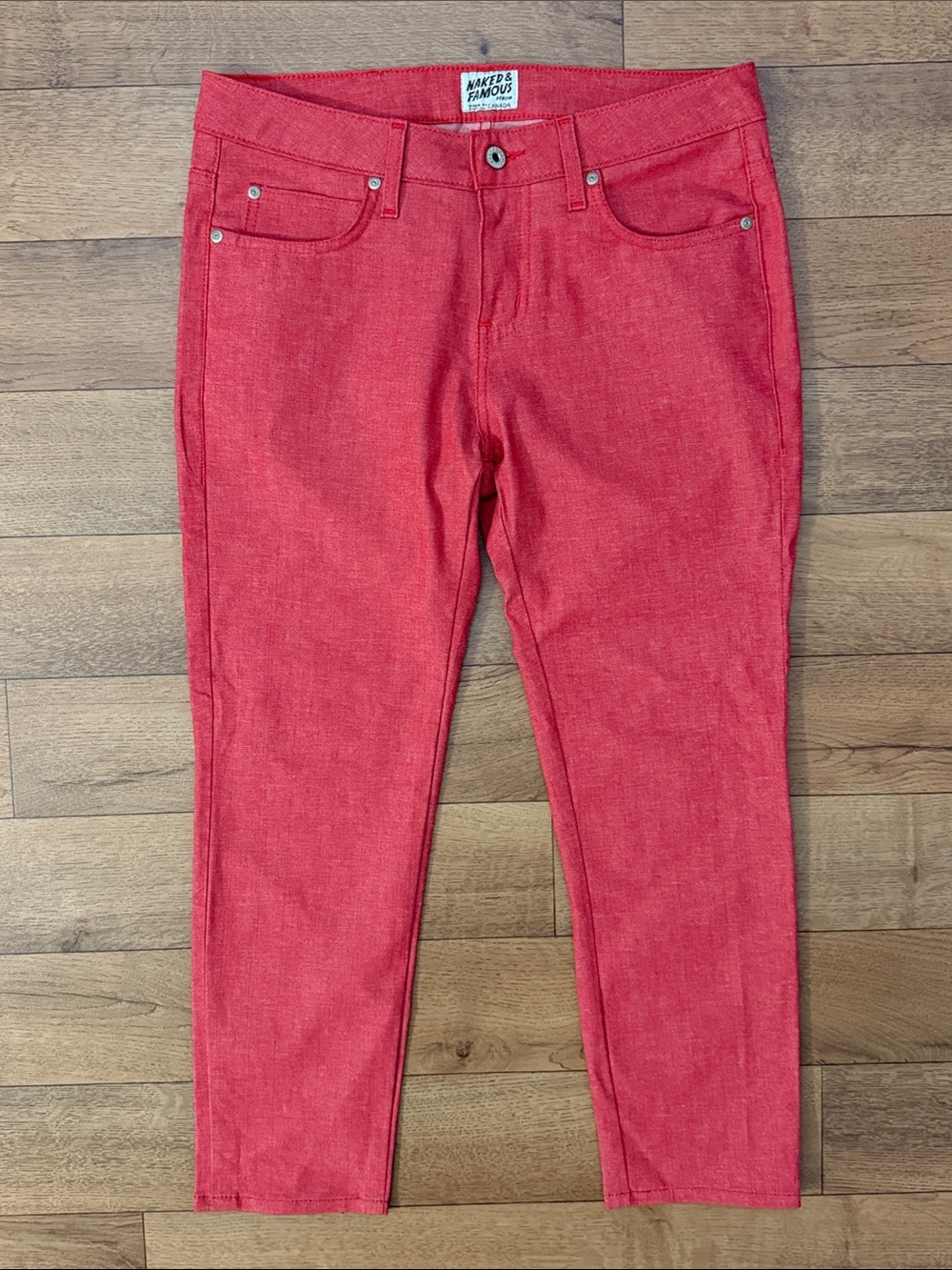 Naked & Famous Size 32 Red Stretch Jeans Skinny Guy Style Japanese Raw Denim Lux